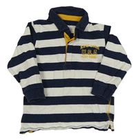 Tmavomodro-bílé pruhované polo triko s nápisem Matalan