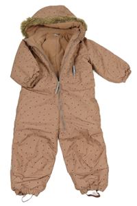 Hnědá puntíkatá šusťáková zimní kombinéza s kapucí H&M