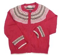 Fuchsiový propínací svetr se vzorem Mamas&Papas