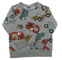 Šedá melírovaná mikina se stavebními stroji Lupilu