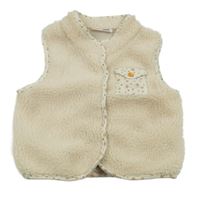 Béžová huňatá podšitá vesta s květovanou kapsou Ergee