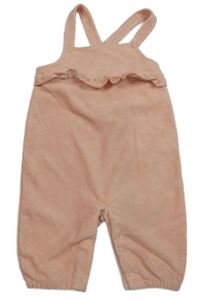 Růžové žebrované sametové laclové tepláky s volánkem Ergee