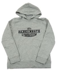 Šedá melírovaná mikina s nápisem a kapucí