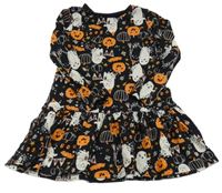 Černé bavlněné šaty s duchy a dýněmi F&F