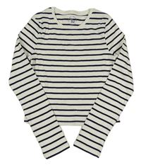 Bílo-černé pruhované žebrované crop triko Tu