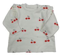 Bílé triko s třešněmi a volánky