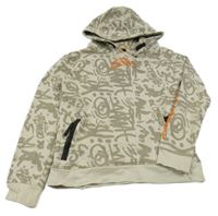 Světlešedá mikina s graffiti a kapucí