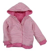 Růžovo-bílá pruhovaná zateplená propínací oboustranná mikina s kapucí Dunnes