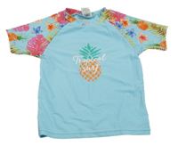 Světlemodré UV tričko s ananasem a listy Zara