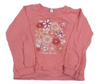 Růžová mikina s květinami a flitry Yigga
