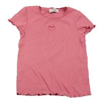 Růžové žebrované tričko s perforovaným srdcem C&A