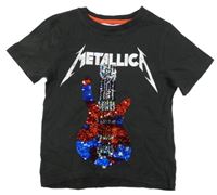 Černé hudební tričko s kytarou z překlápěcích flitrů - Metallica H&M
