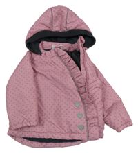 Růžová puntíkatá šusťáková zateplená bunda s kapucí Topomini