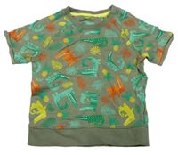 Khaki-barevné teplákové tričko s krokodýly Miniclub