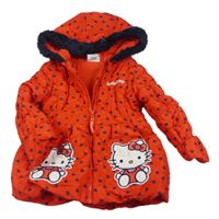 Červená vzorovaná šusťáková zateplená bunda s Hello Kitty a kapucí Debenhams