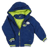 Tmavomodrá šusťáková zateplená bunda s nášivkou a kapucí Kiki&Koko