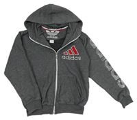 Šedá propínací mikina s logem a kapucí - Adidas