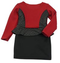 Červeno-černé vzorované šaty s volánkem 