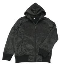 Černo-šedá melírovaná thermo propínací mikina s kapucí 