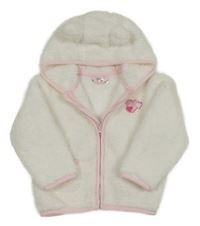 Bílá chlupatá propínací mikina s kapucí Ergee