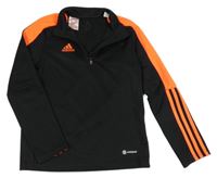 Černo-oranžová sportovní funkční mikina s pruhy a logem Adidas