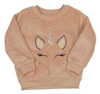 Růžová plyšová mikina s jednorožcem C&A