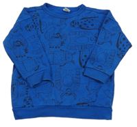 Safírovo-černá vzorovaná mikina s příšerkami Tu