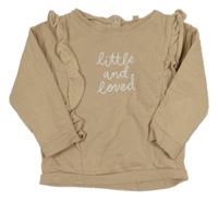 Béžová mikina s nápisem a volánky Tu