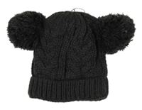 Tmavošedá pletená podšitá čepice s bambulemi F&F