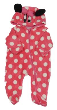 Růžová puntíkatá chlupatá kombinéza s kapucí - Minnie Disney