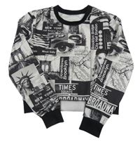 Černo-šedá crop mikina s nápisy 