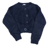 Tmavomodrý chlupatý propínací crop svetr 