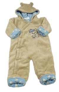 Béžová chlupatá podšitá kombinéza s veverkou a kapucí Ergee