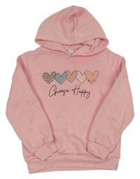 Světlerůžová mikina se srdíčky a kapucí 