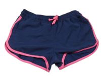 Tmavomodré plážové kraťasy s růžovým lemem 