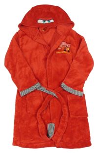 Červený chlupatý župan s Cars a kapucí