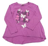 Fuchsiové triko s květy a motýly Topolino