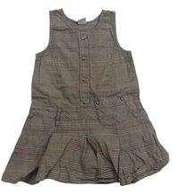 Béžovo-hnědo-růžové kostkované plátěné šaty zn. Sanetta