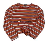 Oranžovo-bílo-růžové pruhované žebrované crop triko Matalan