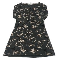 Antracitovo-černo-růžová noční košile s ptáčky a srdíčky H&M
