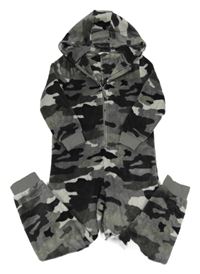 Šedo-černá army plyšová kombinéza s kapucí M&S