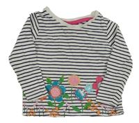 Bílo-tmavomodré pruhované triko s kytkami George