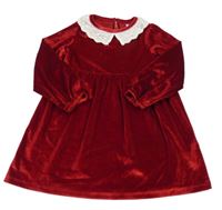 Vínové sametové šaty s límečkem s madeirou Sinsay