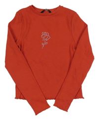 Červené žebrované crop triko s květem George