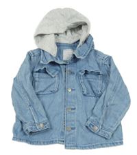 Světlemodro-šedá riflová bunda s teplákovou kapucí Primark