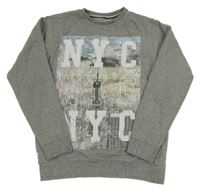 Šedá melírovaná mikina s potiskem a nápisy DEMO