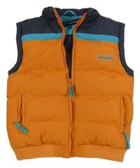 Oranžovo-tmavomodrá šusťáková zateplená vesta s nápisem Rebel