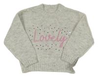 Nové - Světlešedý svetr s flitry a nápisem Matalan