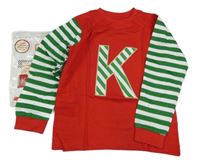 Nové - Červeno-bílo-zelené pyžamové triko s písmenem 