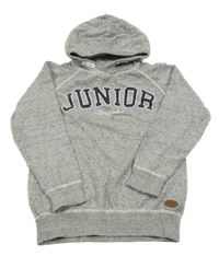 Šedý melírovaný svetr s nápisem a kapucí H&M